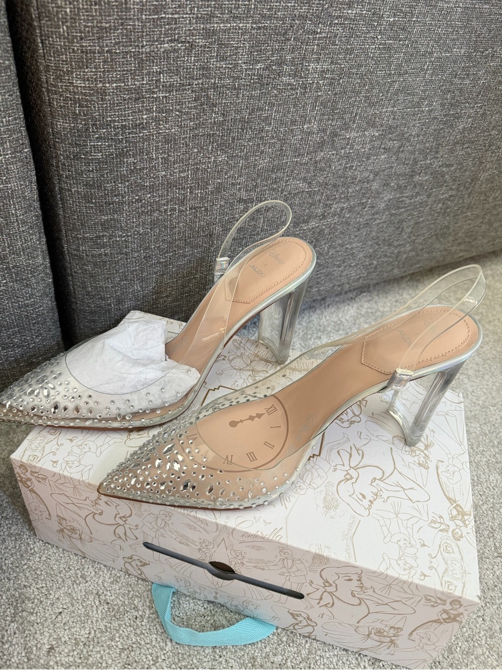 Clear Crystal Embellished Slingback Heels - Silver Aldo x Disney Cinderella